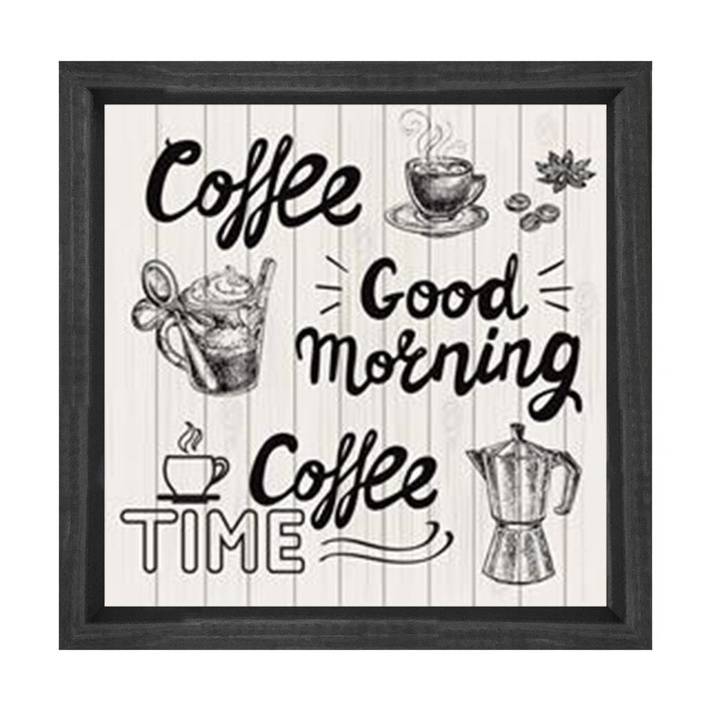 Dekoratif Kahve Reklam Coffee Tablosu Siyah Ahşap Çerçeve - 100x100