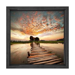 Gün Batımı İskele Tablosu Siyah Ahşap Çerçeve - 80x80