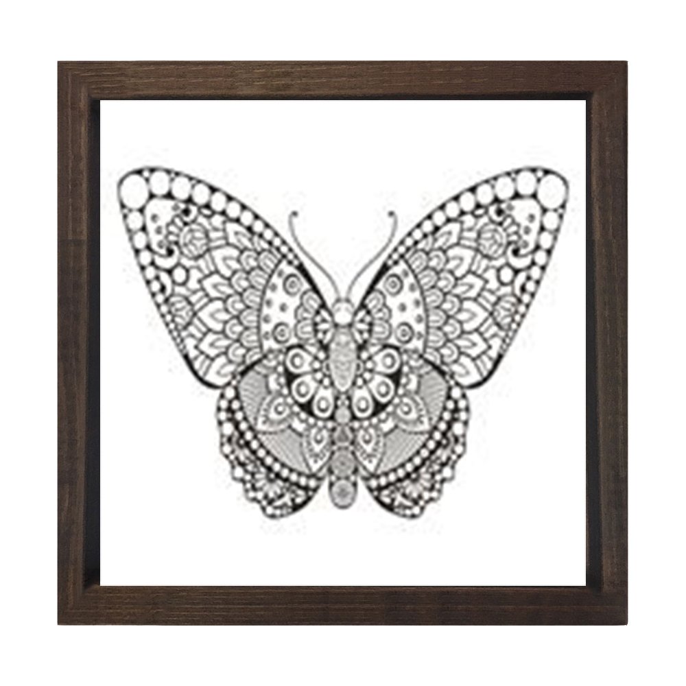 Mandala Kelebek Tablosu Kahverengi Ahşap Çerçeve - 60x60