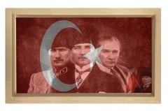 Atatürk Ve Türk Bayrağı Tablosu Naturel Ahşap - 50x90