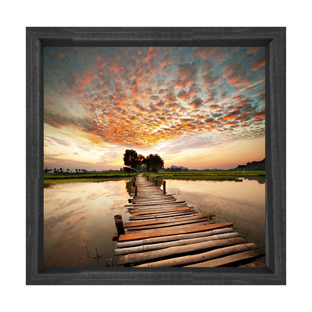 Gün Batımı İskele Tablosu Siyah Ahşap Çerçeve - 90x90