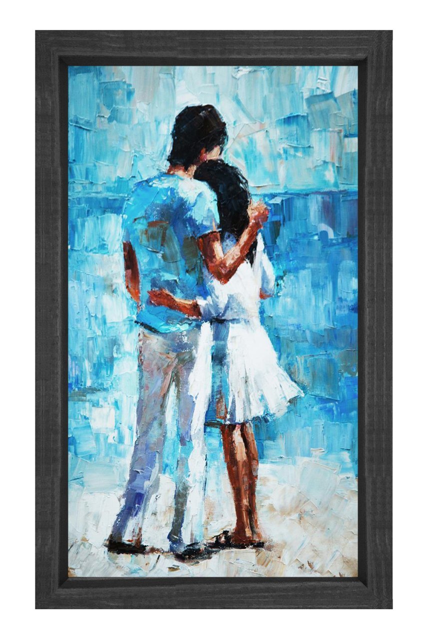 Aşık Çift Tablosu Siyah Ahşap Çerçeve - 45x30