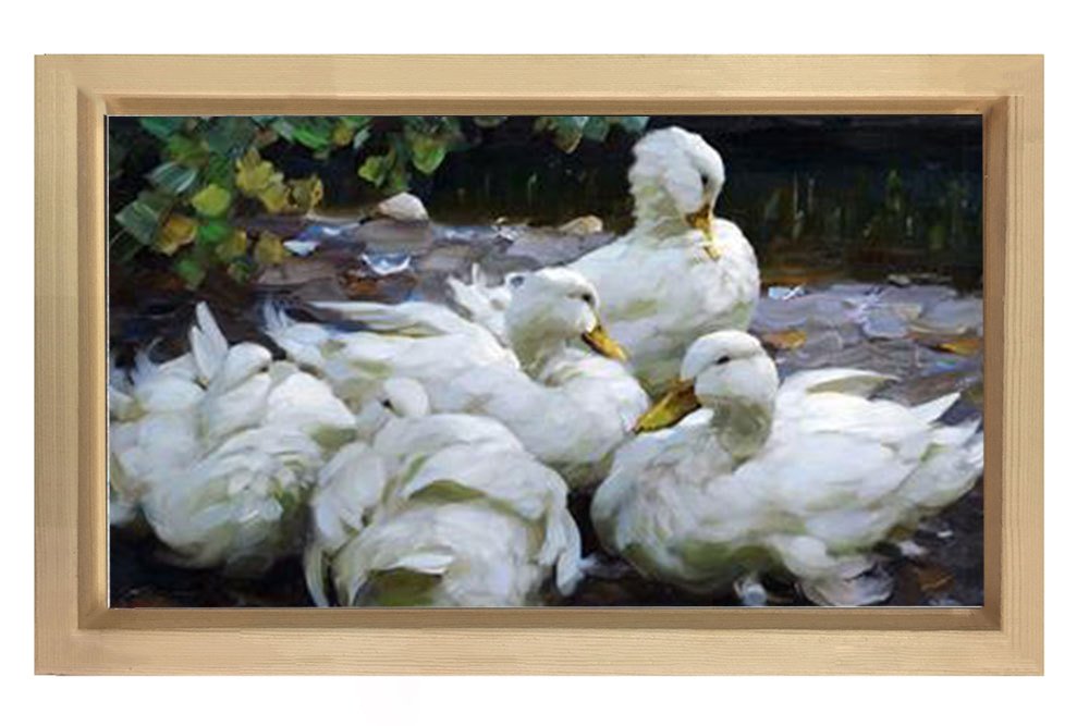 Ördekler Tablosu Naturel Ahşap Çerçeve - 50x70
