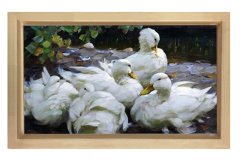 Ördekler Tablosu Naturel Ahşap Çerçeve - 50x70