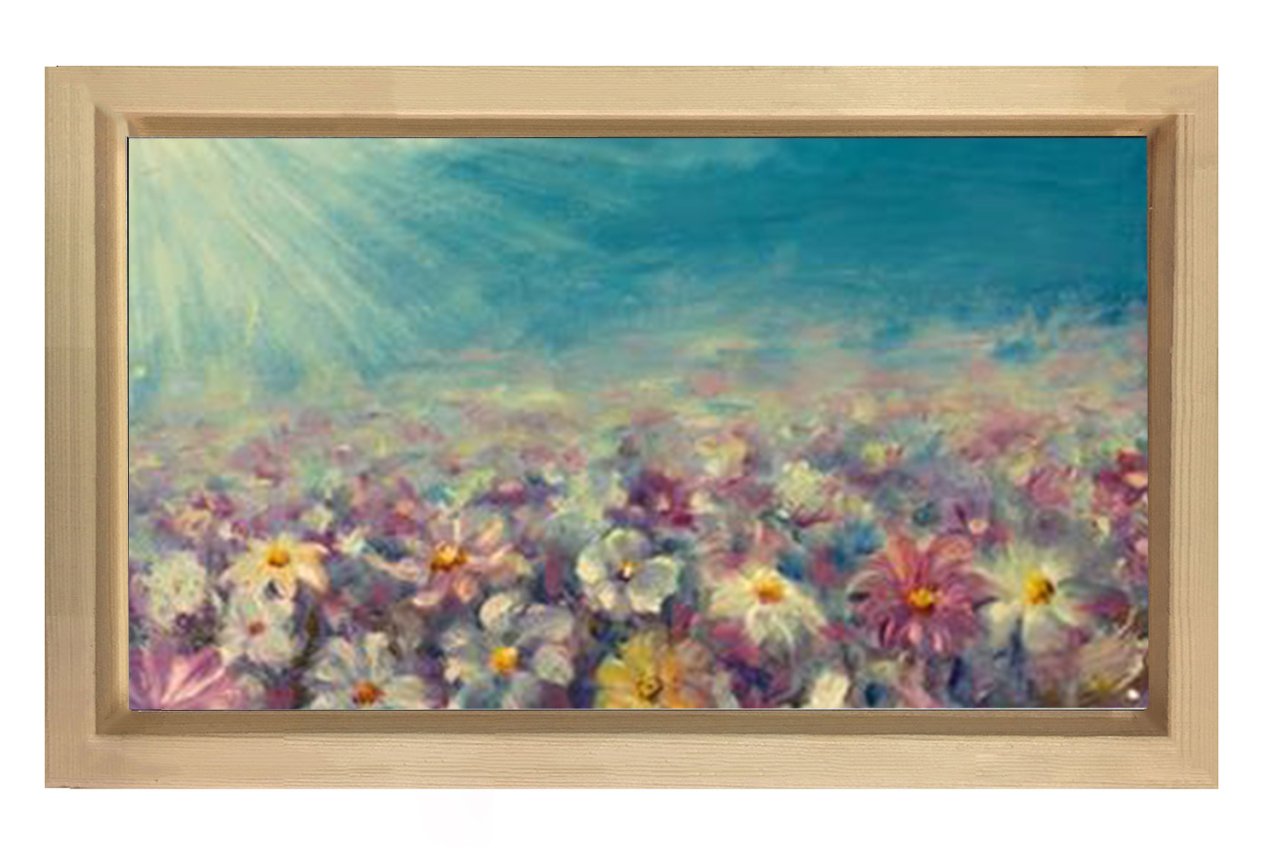 Papatya Manzara Çiçekleri Tablosu Naturel Ahşap - 50x90