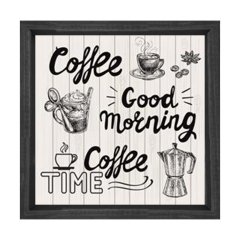Dekoratif Kahve Reklam Coffee Tablosu Siyah Ahşap Çerçeve - 40x40