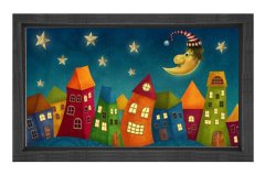 Sevimli Gece Mahallesi Tablosu Siyah Ahşap Çerçeve - 40x60