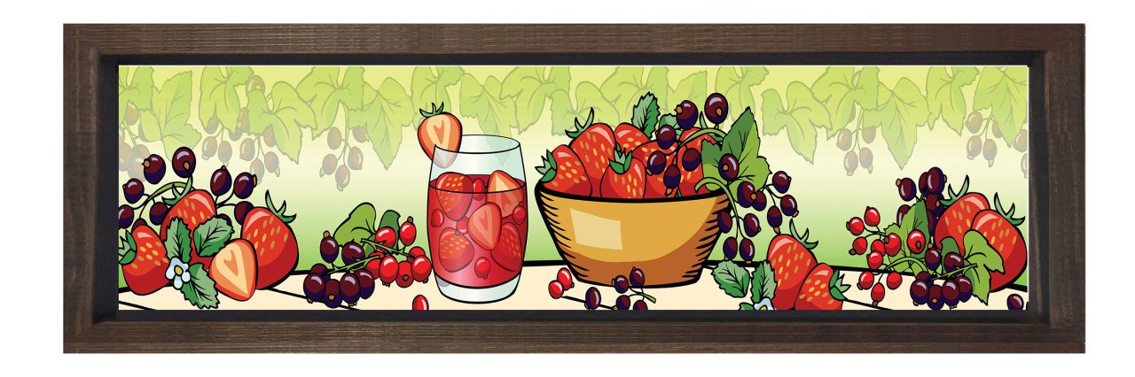 Meyveli Masa Tablosu Kahverengi Ahşap Çerçeve - 200x70