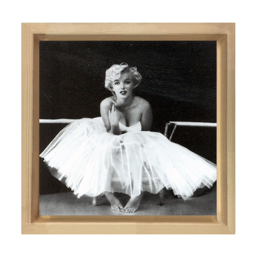 Marilyn Monroe Siyah Beyaz Tablosu Naturel Ahşap Çerçeve - 90x90