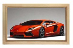 Kırmızı Lamborghini Aventador Tablosu Naturel Ahşap Çerçeve - 40x60