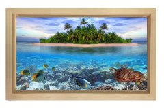 Ada ve Sualtı Dünyası Tablosu Naturel Ahşap Çerçeve - 45x30
