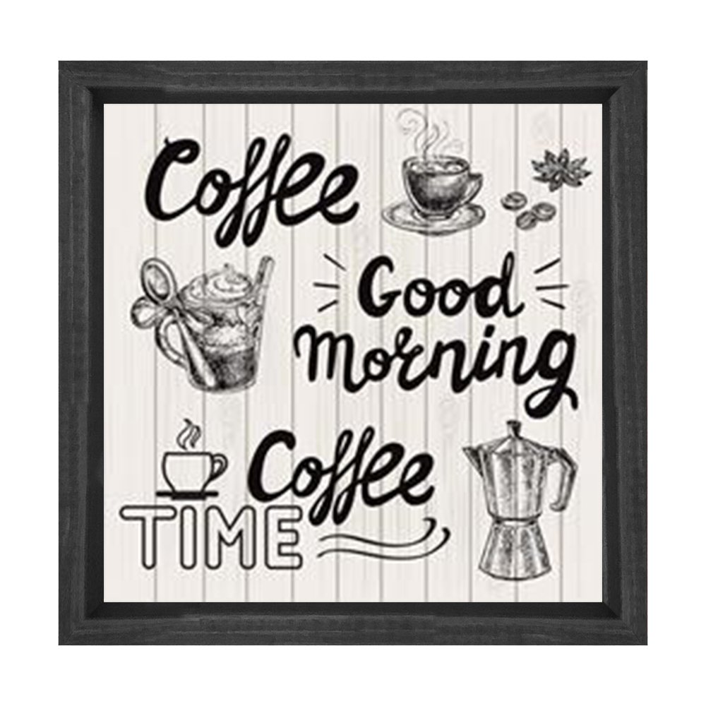 Dekoratif Kahve Reklam Coffee Tablosu Siyah Ahşap Çerçeve - 60x60