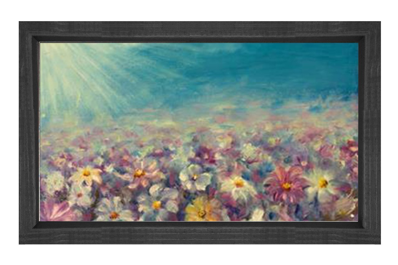 Papatya Manzara Çiçekleri Tablosu Siyah Ahşap - 100x200