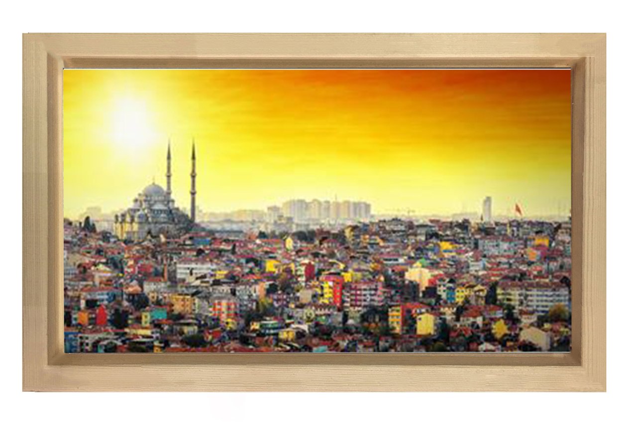 İstanbul ve Günbatımı Tablosu Naturel Ahşap Çerçeve - 70x100