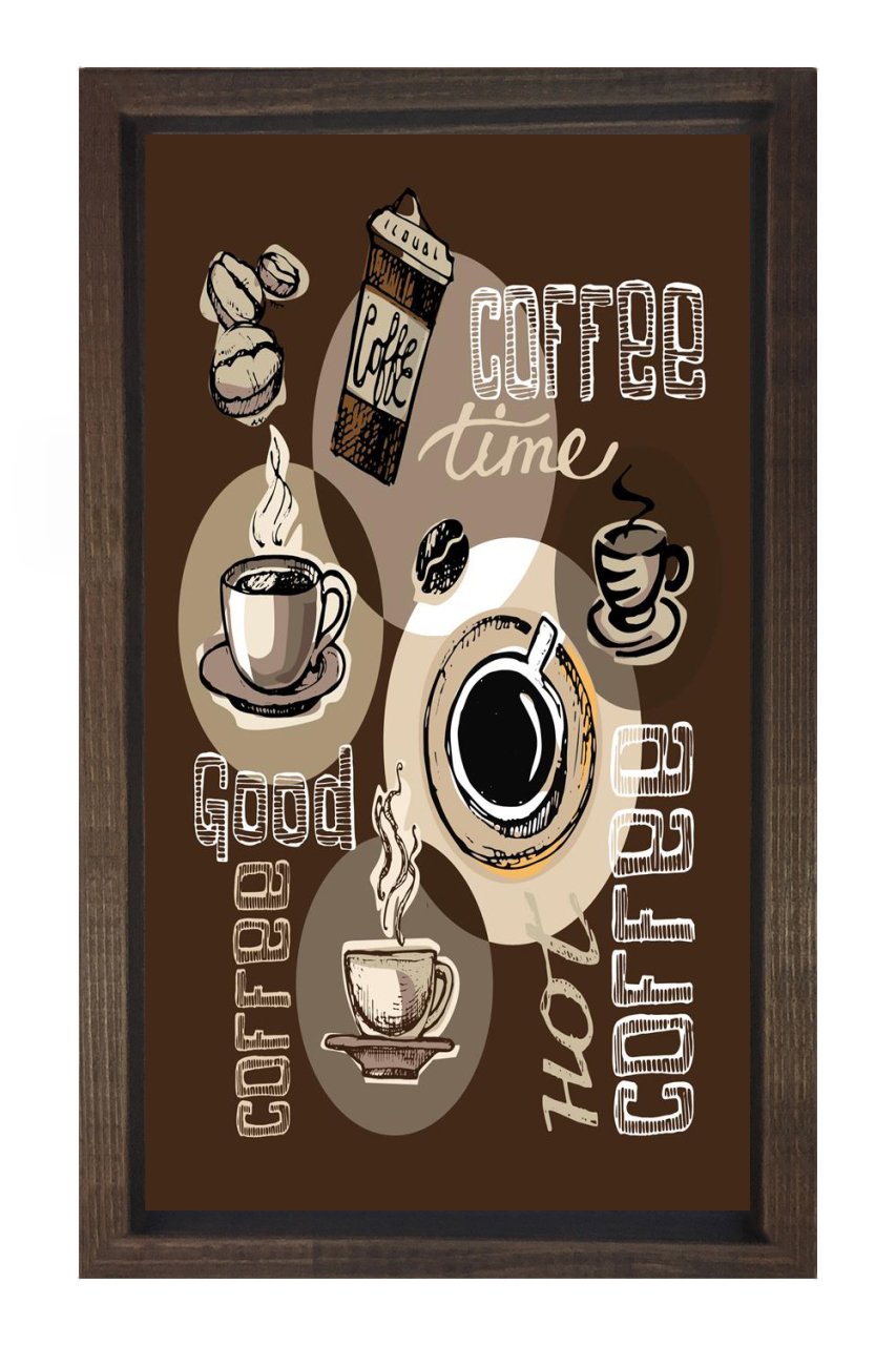 Dekoratif Kahve Reklam Coffee Tablosu Kahverengi Ahşap Çerçeve - 100x150