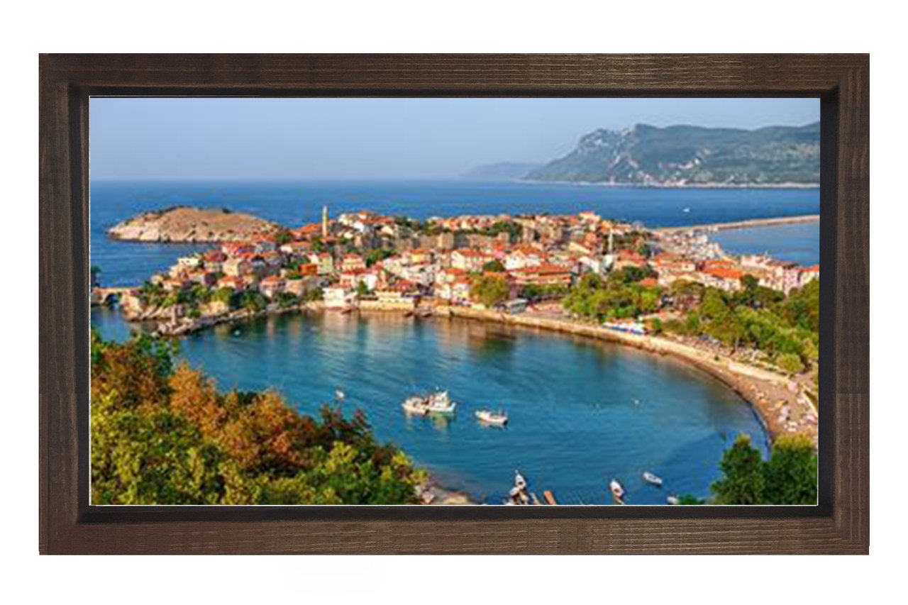 Güzel Koy Tablosu Kahverengi Ahşap - 70x100