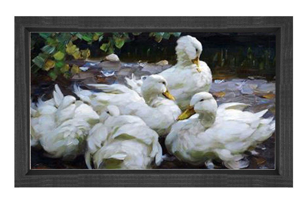 Ördekler Tablosu Siyah Ahşap Çerçeve - 100x200