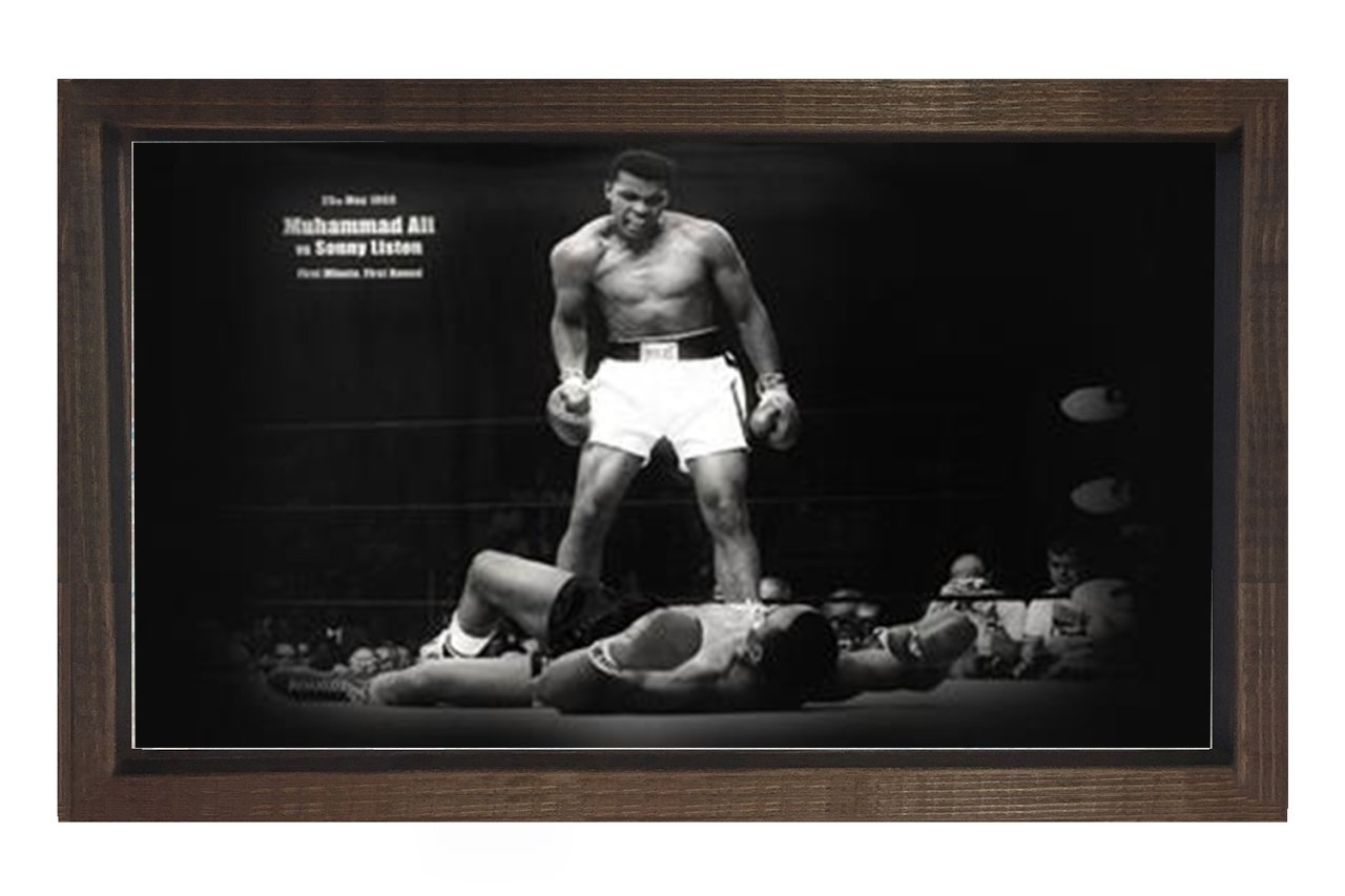 Muhammed Ali Ringde Tablosu Kahverengi Ahşap Çerçeve - 40x60
