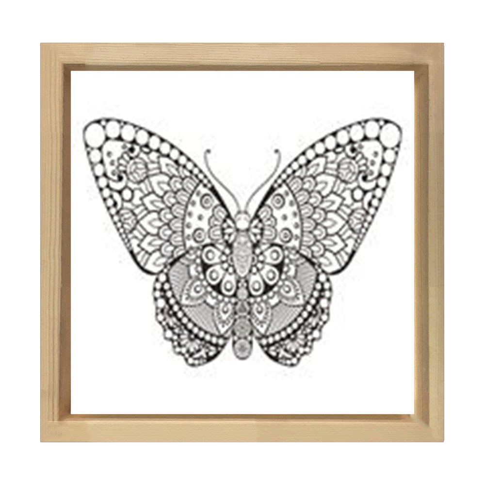 Mandala Kelebek Tablosu Naturel Ahşap Çerçeve - 40x40