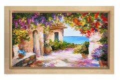 Çiçekler Ve Deniz Manzarası Tablosu Naturel Ahşap - 50x90