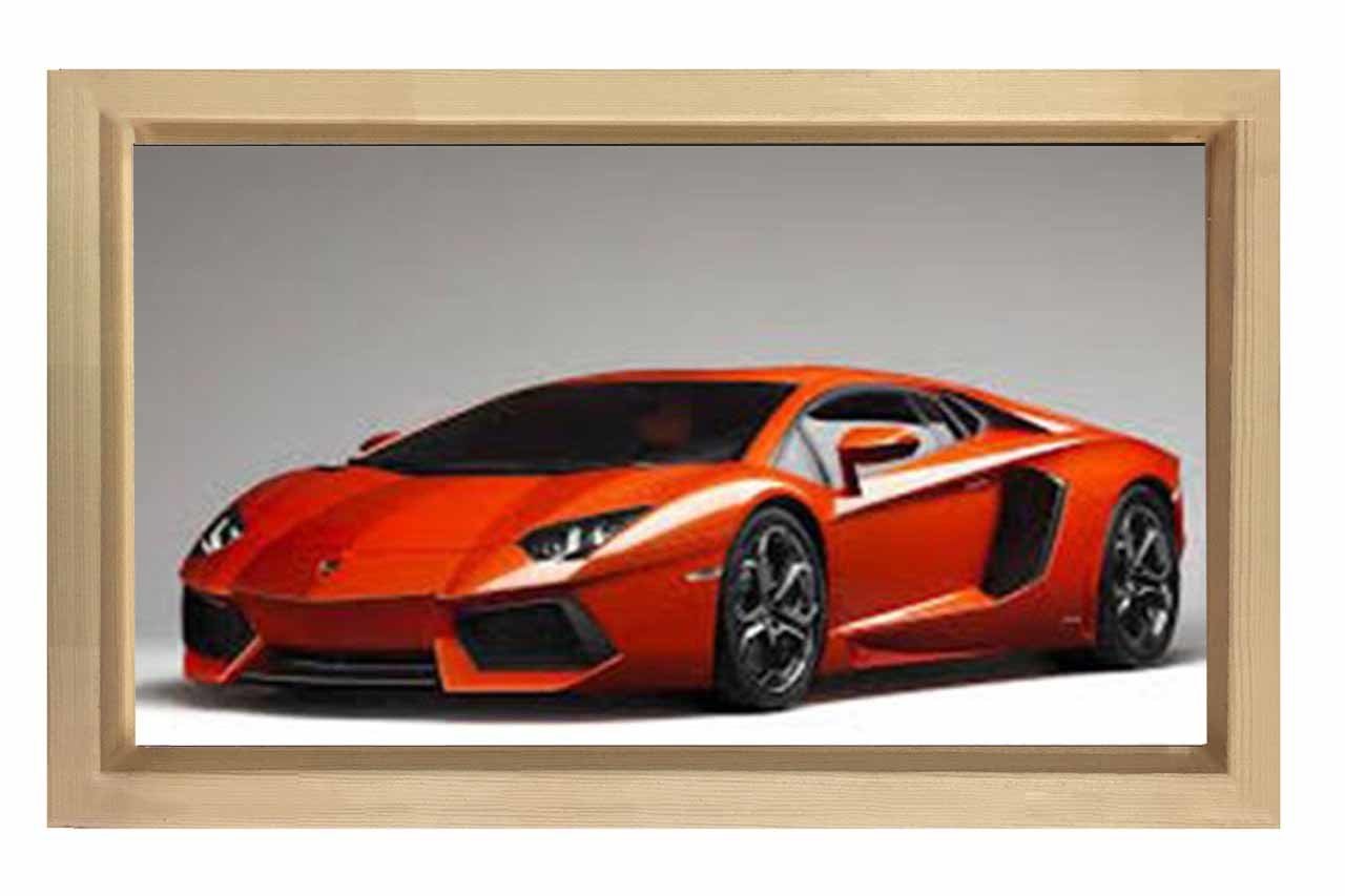 Kırmızı Lamborghini Aventador Tablosu Naturel Ahşap Çerçeve - 50x90