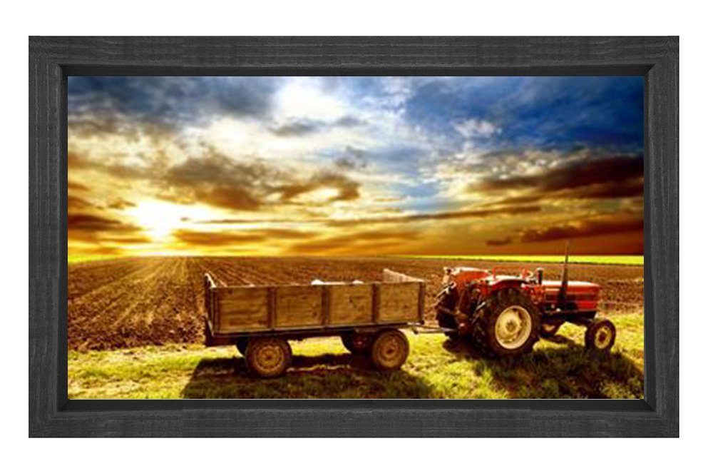 Tarla Ve Traktör Tablosu Siyah Ahşap Çerçeve - 100x200