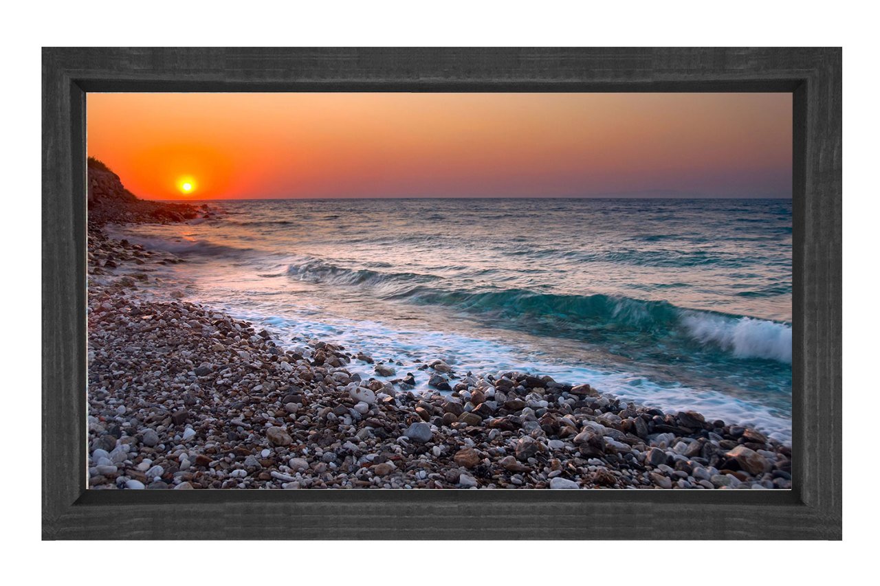 Güneş Batımı Ve Deniz  Tablosu Siyah Ahşap Çerçeve - 45x30