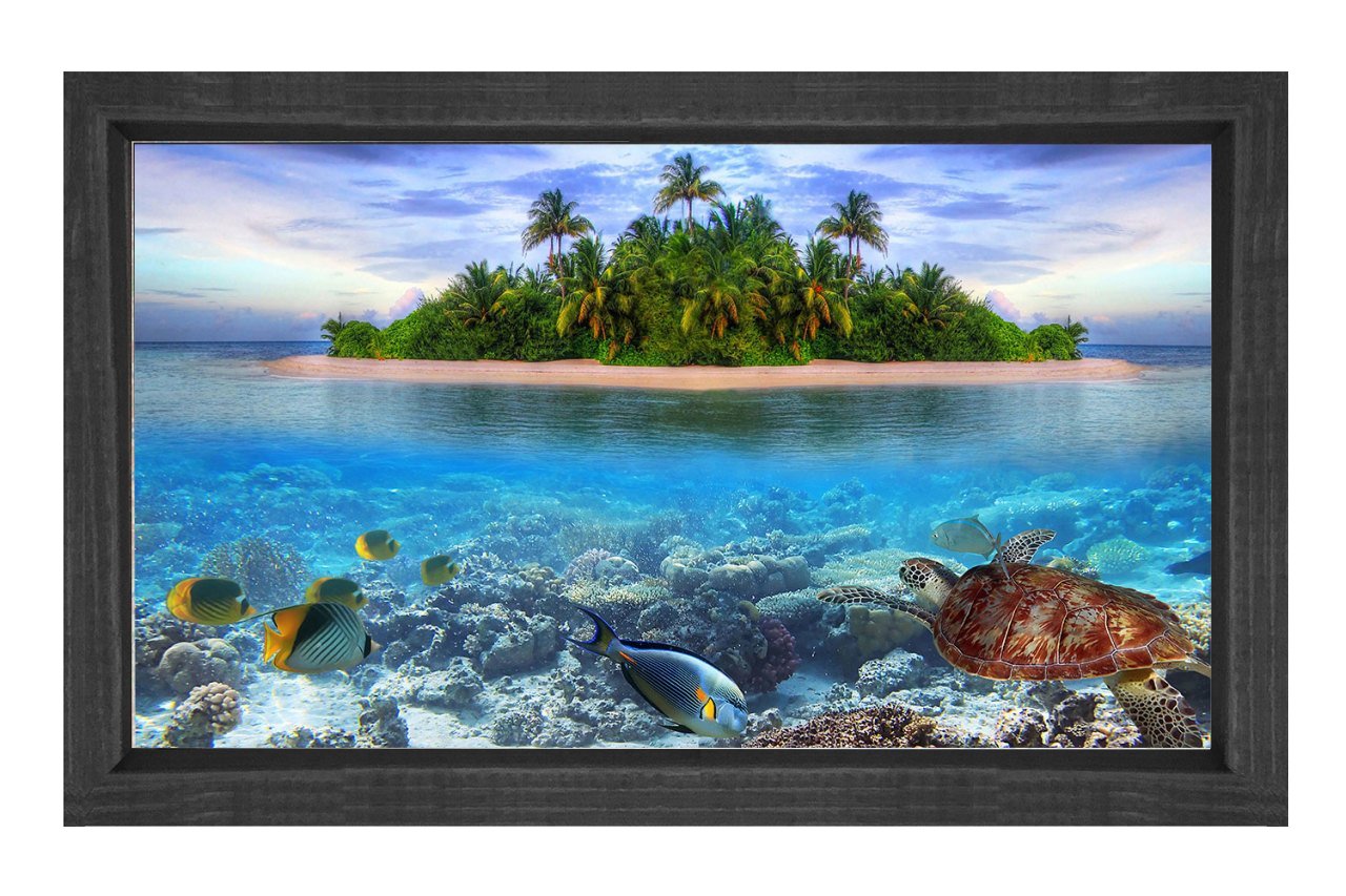 Ada ve Sualtı Dünyası Tablosu Siyah Ahşap Çerçeve - 100x150