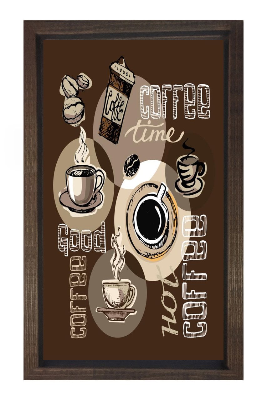 Dekoratif Kahve Reklam Coffee Tablosu Kahverengi Ahşap Çerçeve - 45x30