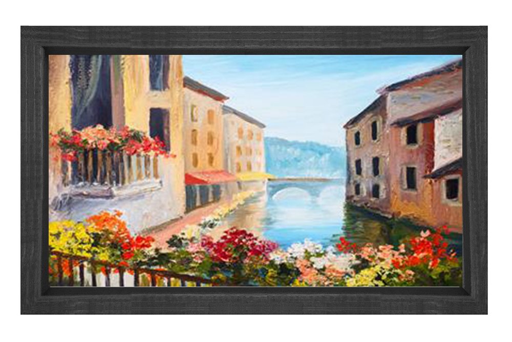 Kıyı Evleri Tablosu Siyah Ahşap - 100x150
