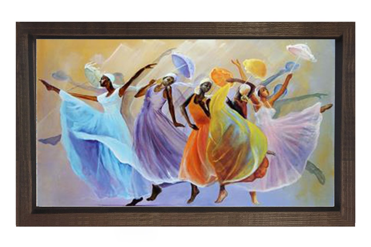 Renkli Dansörler Sahnede Tablosu Kahverengi Ahşap Çerçeve - 40x60