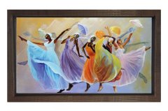 Renkli Dansörler Sahnede Tablosu Kahverengi Ahşap Çerçeve - 40x60