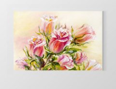 Pembe Gül Çiçekleri Tablosu Çerçevesiz - 40x60