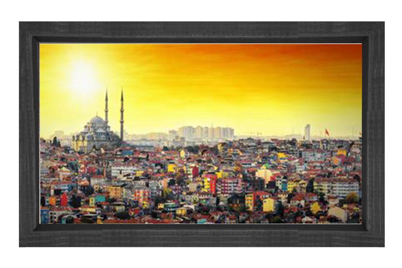 İstanbul ve Günbatımı Tablosu Siyah Ahşap Çerçeve - 50x70