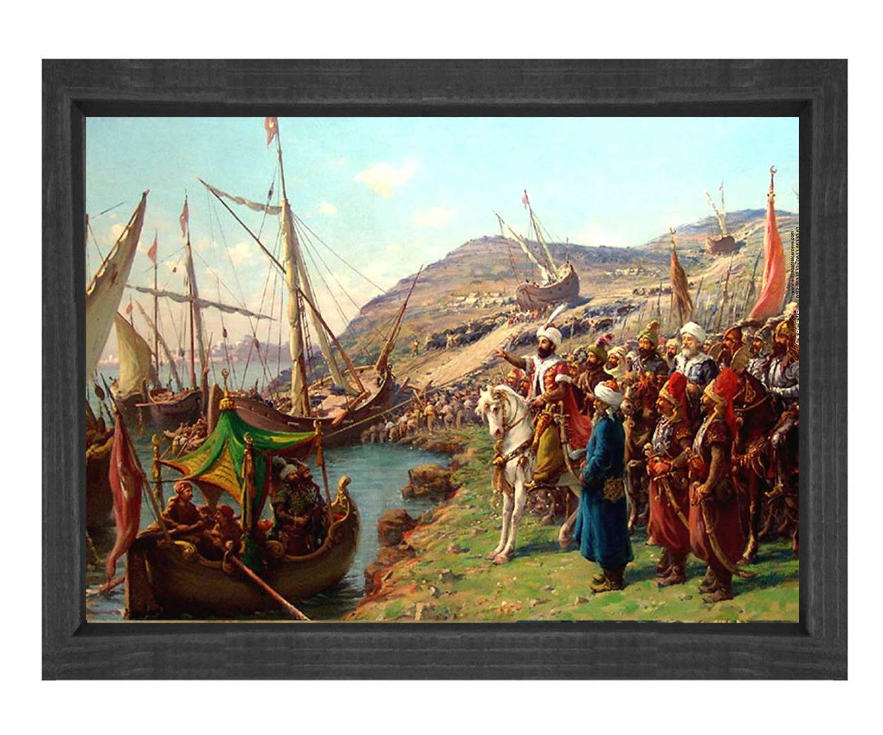 İstanbul'un Fethi Tablosu Siyah Ahşap Çerçeve - 100x150