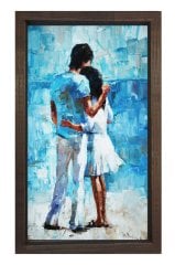 Aşık Çift Tablosu Kahverengi Ahşap Çerçeve - 50x90