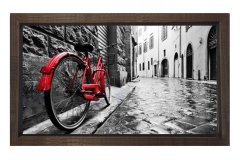 Kırmızı Bisiklet ve Sokak Tablosu Kahverengi Ahşap - 50x70