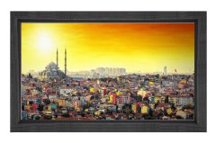İstanbul ve Günbatımı Tablosu Siyah Ahşap Çerçeve - 70x100