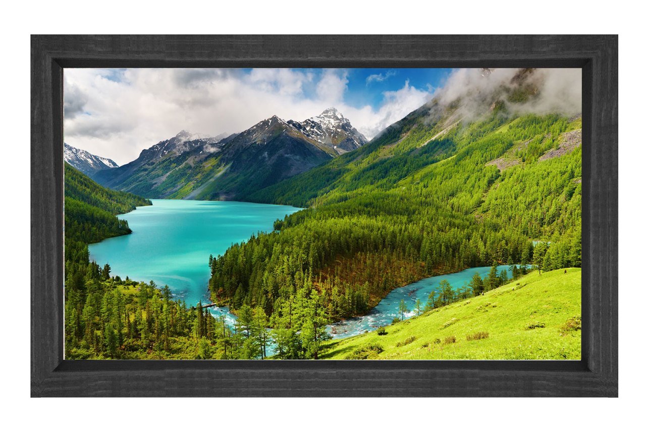 Dağlar Arasında Ki Ormanlı Göl Tablosu Siyah Ahşap - 40x60