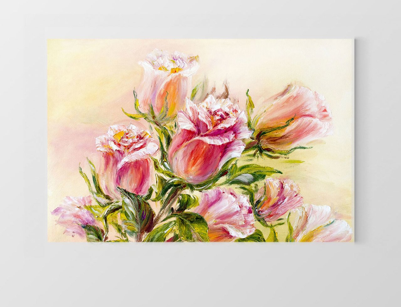 Pembe Gül Çiçekleri Tablosu Çerçevesiz - 50x90