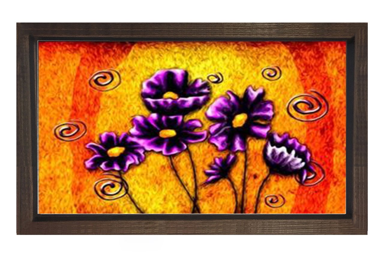 Mor Menekşe Çiçekleri Tablosu Kahverengi Ahşap - 40x60