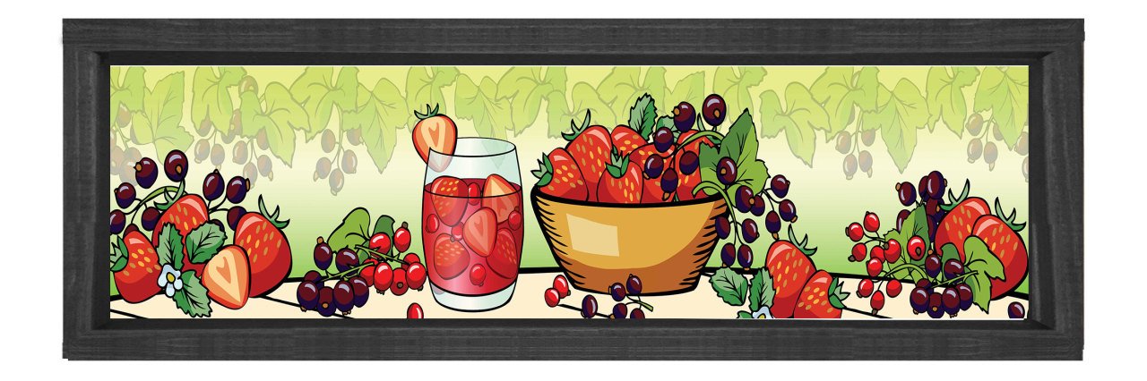 Meyveli Masa Tablosu Siyah Ahşap Çerçeve - 90x30