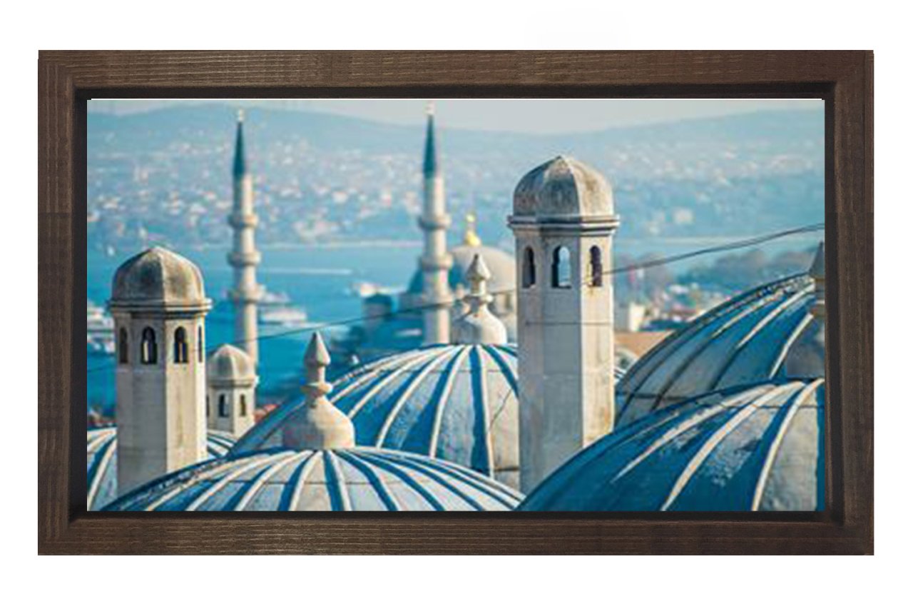 İstanbul Ve Cami Kubbeleri Tablosu Kahverengi Ahşap Çerçeve - 40x60