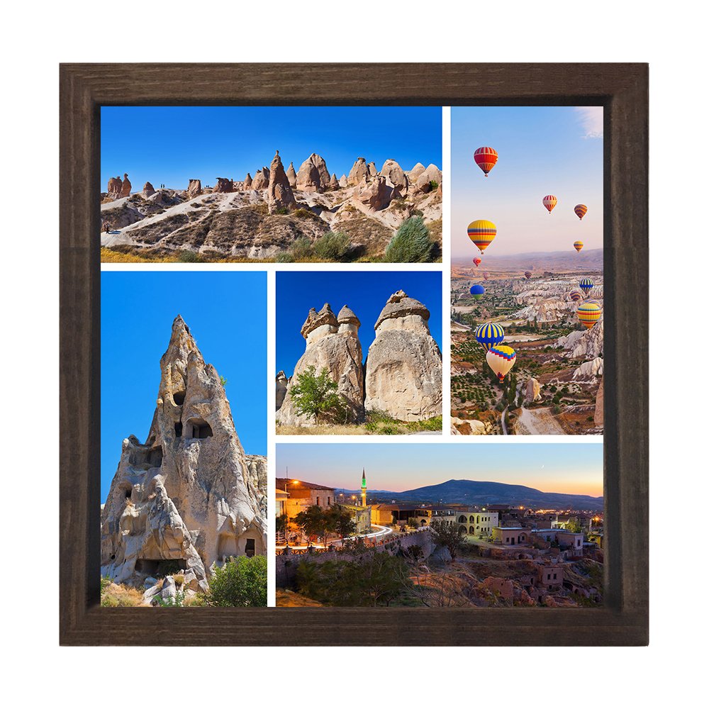 Türkiye Kolajı Tablosu Kahverengi Ahşap Çerçeve - 40x40