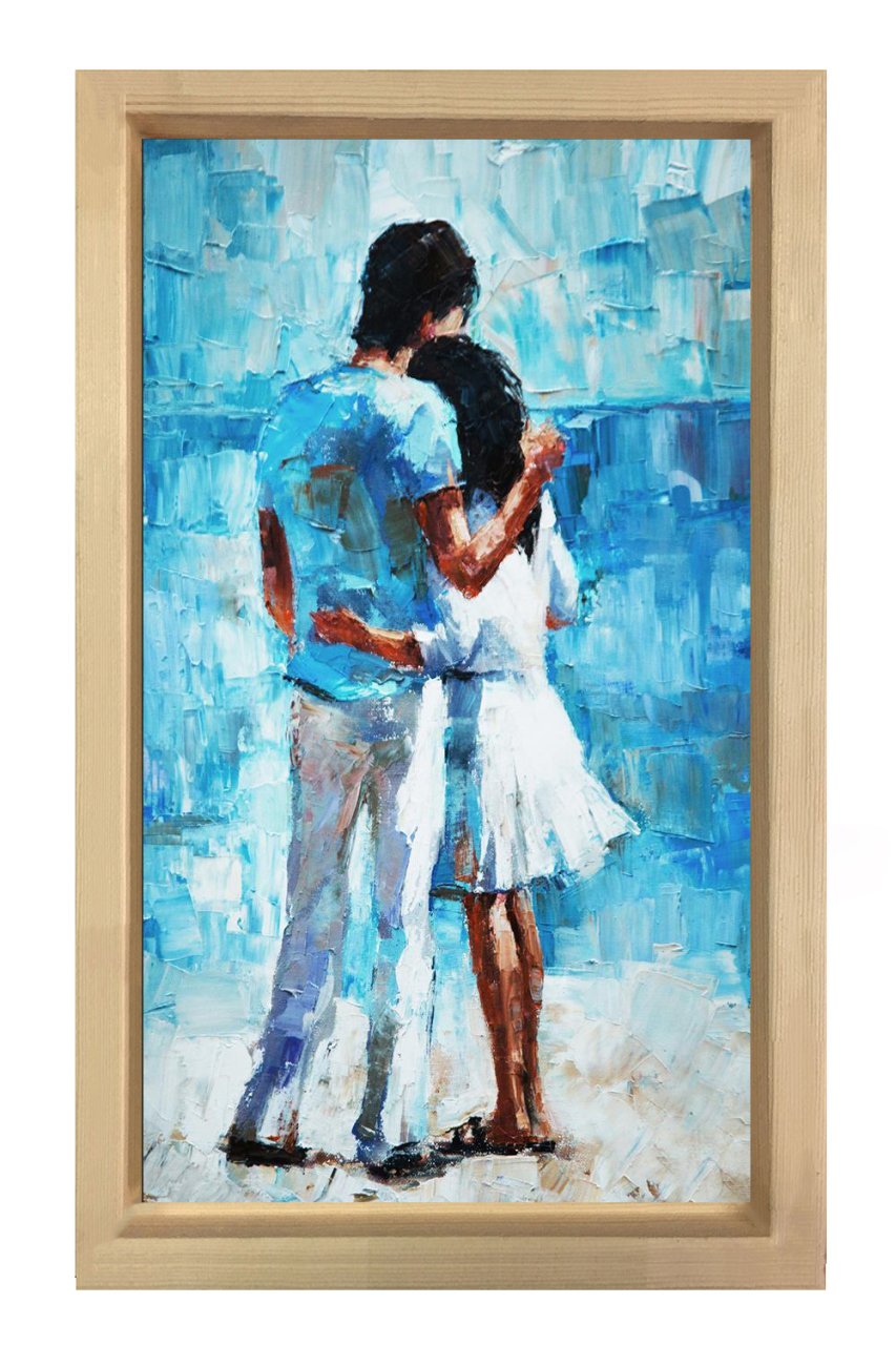 Aşık Çift Tablosu Naturel Ahşap Çerçeve - 40x60