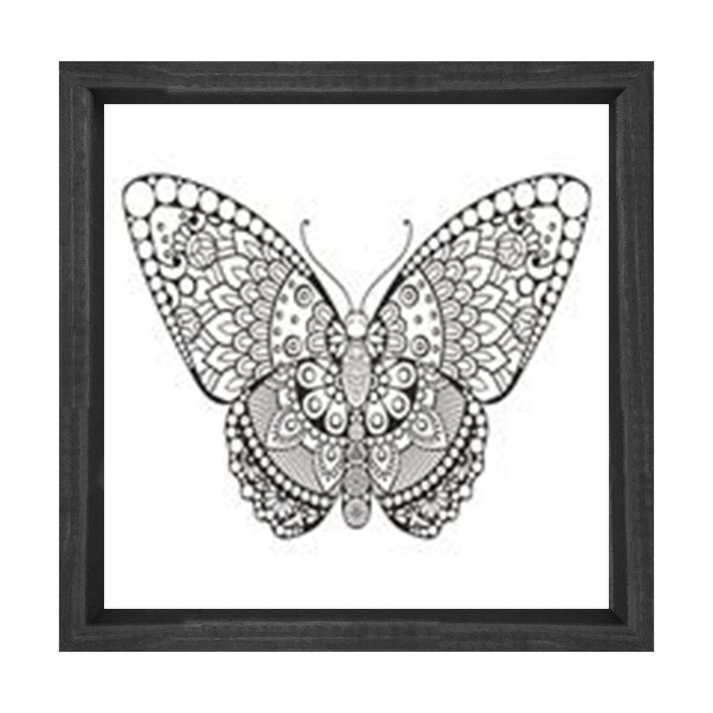 Mandala Kelebek Tablosu Siyah Ahşap Çerçeve - 50x50
