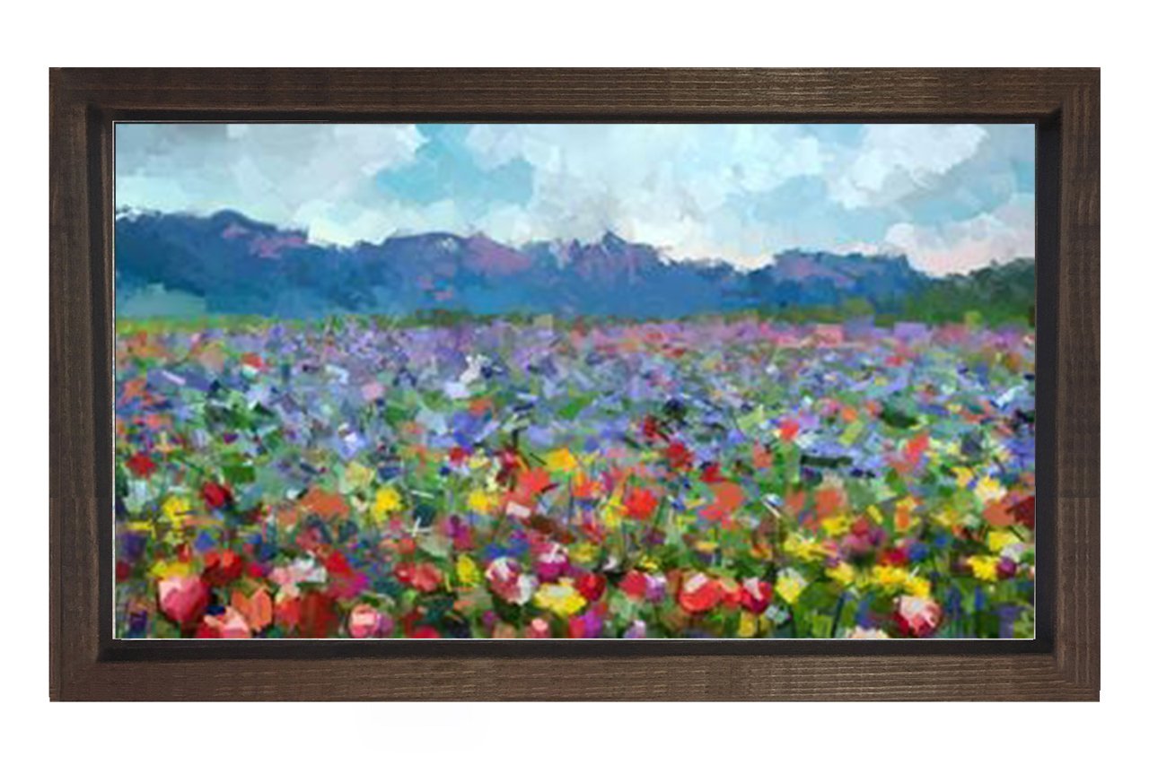 Çiçekler Manzara Tablosu Kahverengi Ahşap - 100x150