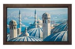 İstanbul Ve Cami Kubbeleri Tablosu Kahverengi Ahşap Çerçeve - 50x70