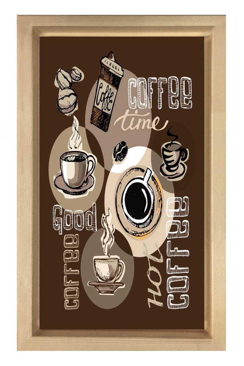 Dekoratif Kahve Reklam Coffee Tablosu Naturel Ahşap Çerçeve - 50x90