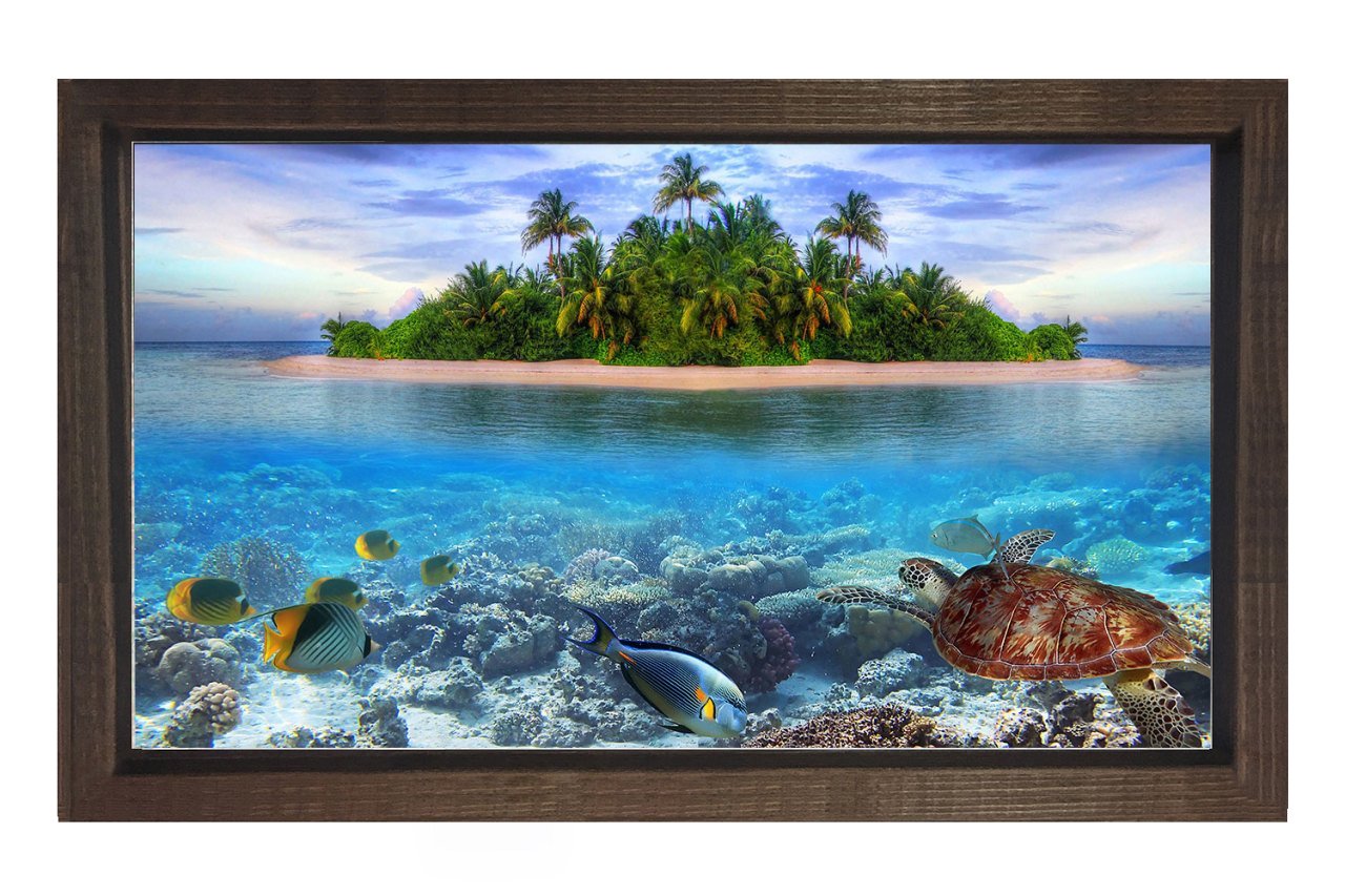 Ada ve Sualtı Dünyası Tablosu Kahverengi Ahşap Çerçeve - 45x30